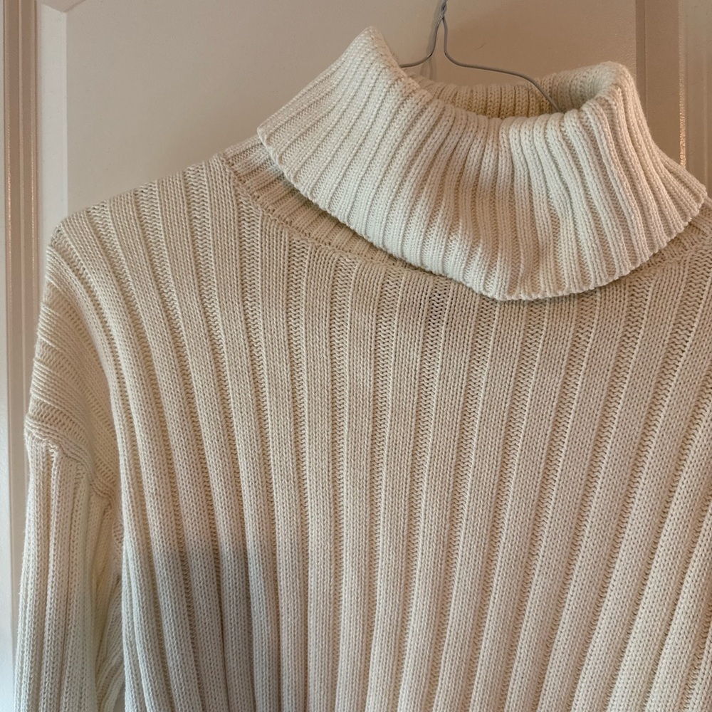 Women's Cream Cropped Turtleneck Sweater - Picture 2 of 5